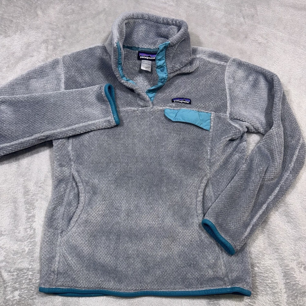 Patagonia Women's Medium Retool Snap T Fleece Pullover Jacket Gray & Teal